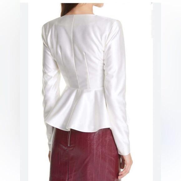 ROTATE BIRGER CHRISTENSEN WHITE ASPARAGUS SATIN RUCHED PEPLUM ANNIE TOP - Picture 3 of 11